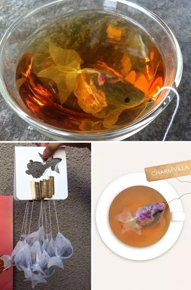 金魚茶包，泡水之后相似度更高